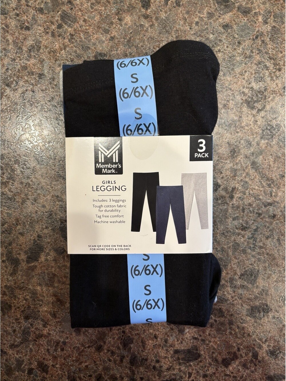 Member's Mark Girls 3-Pack Leggings Size S 6/6X Cotton Blend